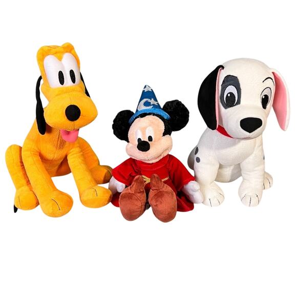 Lot of 3 Disney Stuffed Animals Mickey Mouse Pluto 101 Dalmatians Patch Plush - Picture 1 of 16
